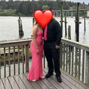 Pink prom dress, worn once. no tears, no stains.